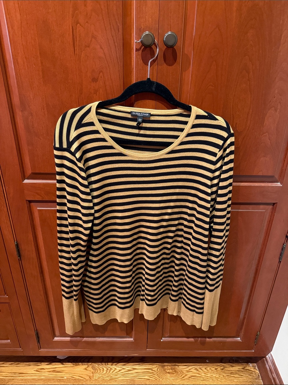 Eileen Fisher Camel and Black Striped Sweater